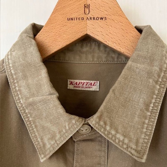 Kapital Khaki Denim Shirt Vintage Work Wear Hippie Smile Face - Picture 3 of 8